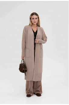 Бежевый женский удлиненный кардиган