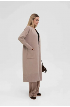 Бежевый женский удлиненный кардиган