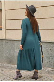 Модное свободное платье глубокого зеленого цвета