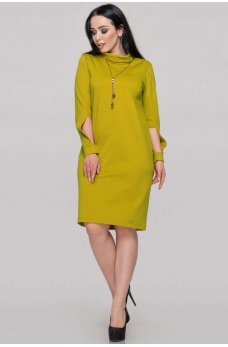 Оригинальное платье футляр горчично-оливкового цвета