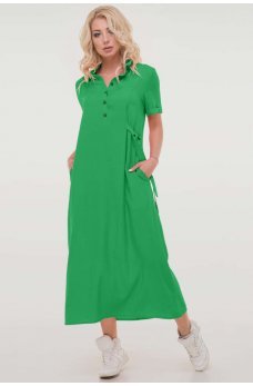 Зеленое летнее платье рубашка из штапеля