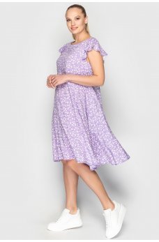 Свободное легкое платье из штапеля лилового цвета