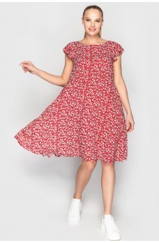 Свободное красное принтованное платье из штапеля