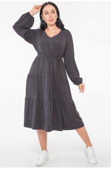 Темно-серое трикотажное платье миди с поясом